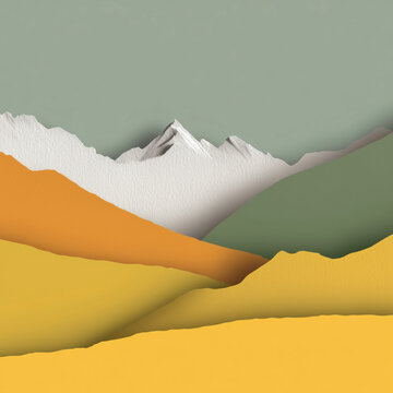  Tricolor paper-cut mountains with blank sky for headline or message.
