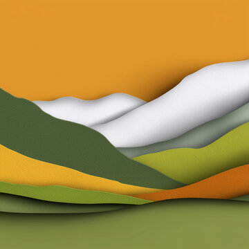  Tricolor paper-cut mountains with blank sky for headline or message.
