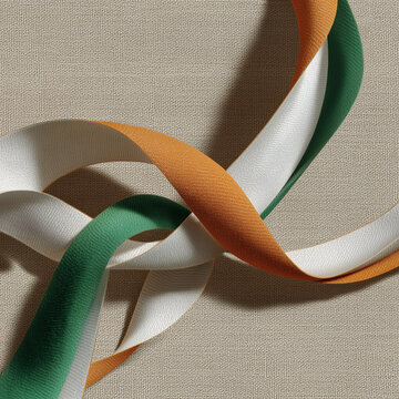  Infinity loop in tricolor ribbon style on neutral canvas with open space for branding.
