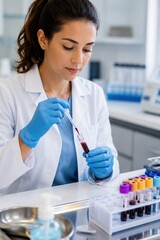 Fototapeta premium Female Laboratory Specialist Preparing Prenatal Blood Sample