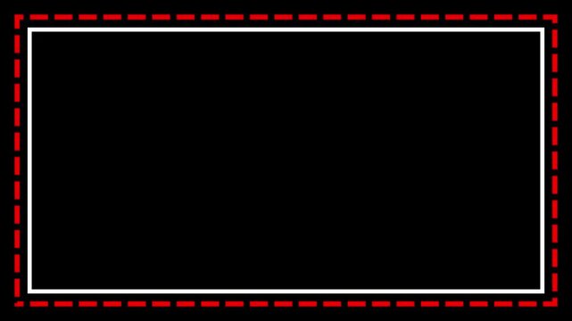Rectangular frame made of a dashed red line on black background. dashed rectangular frame animation. A rectangular shape with dashed lines.