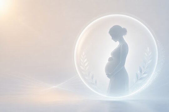 Pregnant Silhouette Protected by Translucent Circle in Medtech Concept