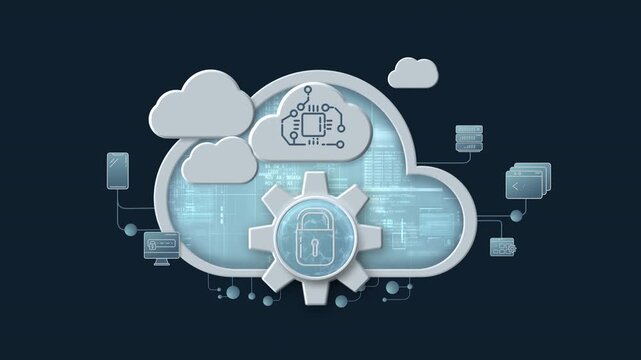 Cloud and padlock icons in cloud computing and network security infographic