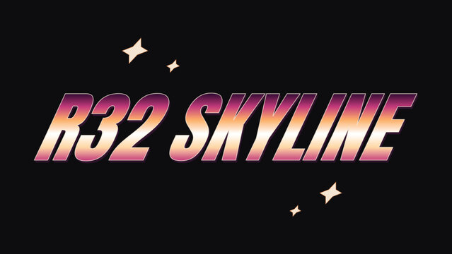 Retro Gradient 'R32 Skyline' Text with Sparkles Vector Illustration
