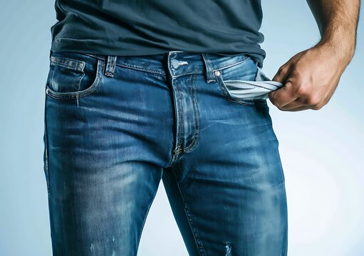 Man in jeans with empty pocket