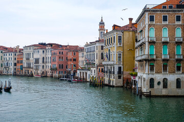 The city of Venice and the view of the Grand  Canal with ferry boat, gondola and water taxi from Rialto bridge  © PaBou
