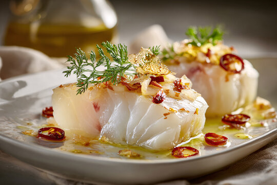 Classic Basque cod loin with garlic, olive oil and chili prepared in authentic Spanish style