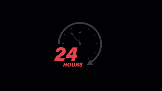 Animated 24 Hours Clock Icon Showing Time Passing - Transparent