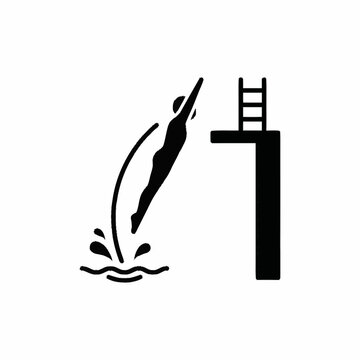 Diver jumping from a diving board into water.