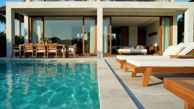 Relaxing at Modern Luxury Villa with Sparkling Swimming Pool and Elegant Outdoor Terrace