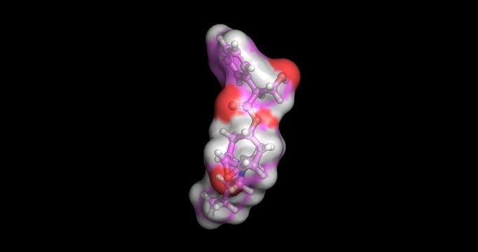 Hyoscine butylbromide, anticholinergic antispasmodic for gastrointestinal cramps, 3D molecule spinning, 4K