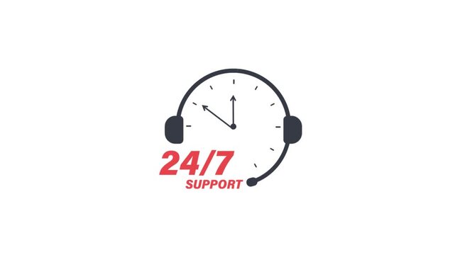 24/7 Customer Support Concept Icon Animation
