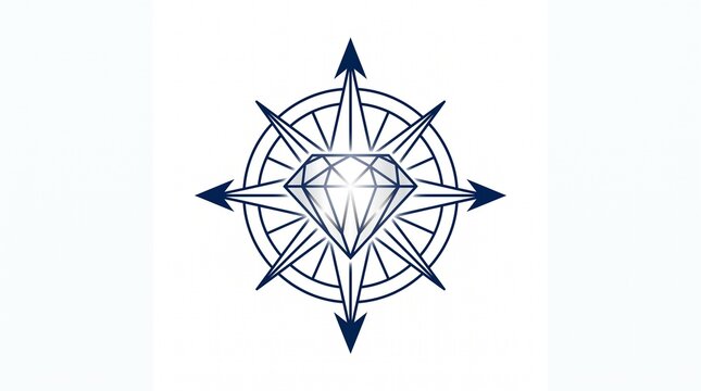 Geometric diamond and compass star emblem symbol isolated on white background vector illustration