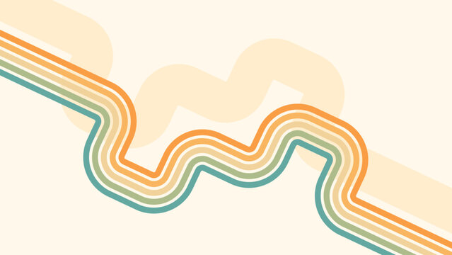 Abstract background of rainbow groovy Wavy Line design in 1970s Hippie Retro style. Vector pattern ready to use for cloth, textile, wrap and other.
