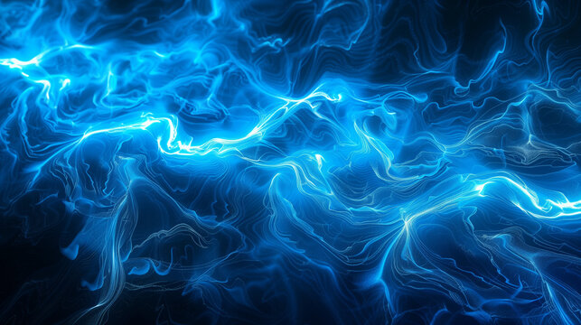 Abstract electric blue lightning flash network generates intense glowing energy trails across a dark mysterious background texture