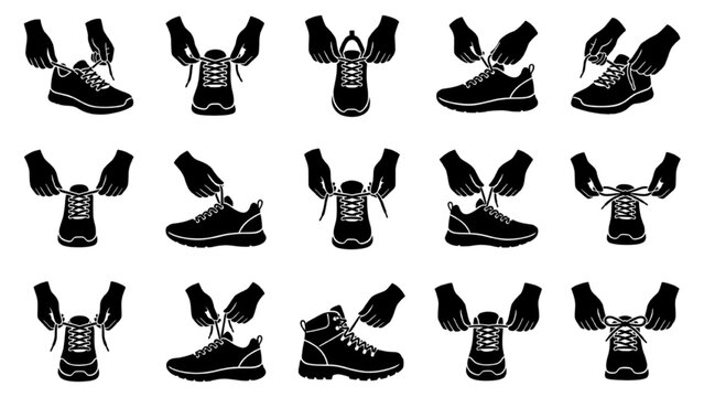 AutoCAD vector collection of shoe tying instructions