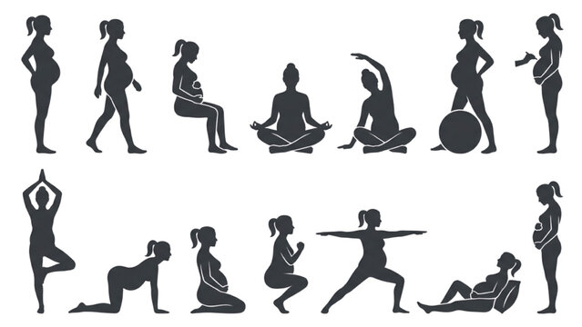 Pregnancy Silhouette Vector Collection for Yoga and Fitness