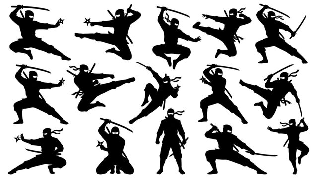 Set of Ninja Silhouette AutoCAD Vector Collection