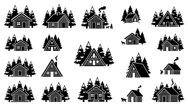 AutoCAD vector collection of rustic cabin and forest designs