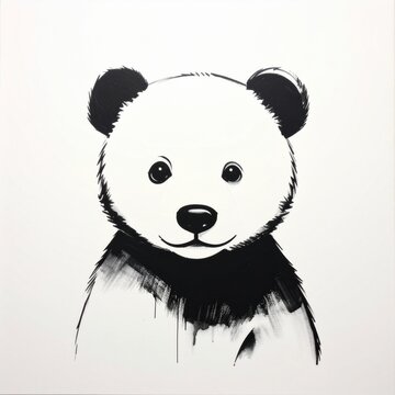 Black and white illustration of a cute panda bear.