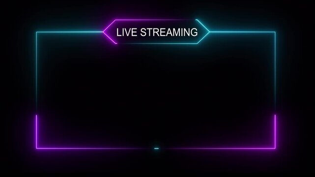 Neon live streaming frame animation. Glowing streaming game live Stream overlay motion graphics. media player or streaming service video.