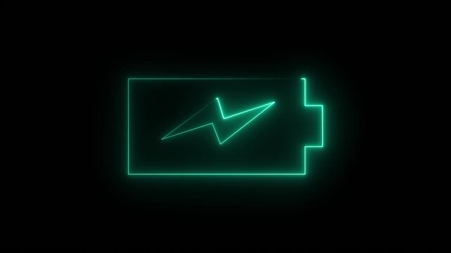 Battery charge neon sign glowing battery icon. Glowing neon battery icon. power and electricity accumulator battery.