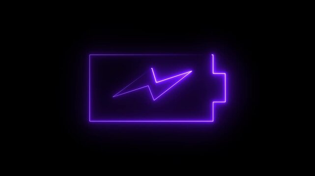 Battery charge neon sign glowing battery icon. Glowing neon battery icon. power and electricity accumulator battery.