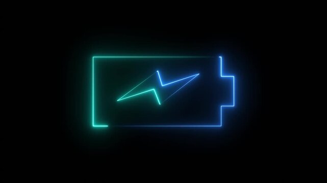 Battery charge neon sign glowing battery icon. Glowing neon battery icon. power and electricity accumulator battery.