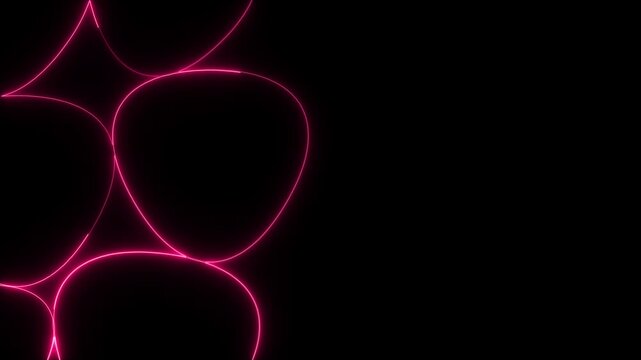 Curves pink neon animation loops smoothly on dark background frames. Pink neon geometric pattern provides modern banners. Neon animation sequence leaves empty copy space.