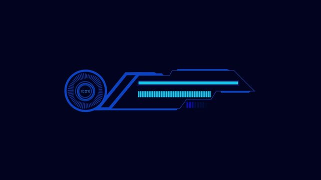 Loading bar digital interface animation loops on dark screen frames. Bar digital progress indicator shows high speed curves. Interface animation sequence fits computer themes.