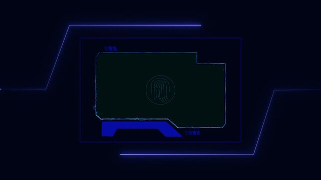 Fingerprint icon private data animation glows on abstract folder grids. Icon private cyber security matrix tracks network files. Data animation system represents safety loops.