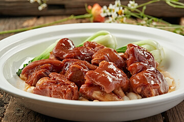 Braised pork trotters with white jade mushrooms © 徐 建亮