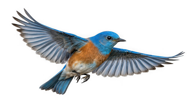 Eastern bluebird in flight with wings spread wide isolated on transparent background