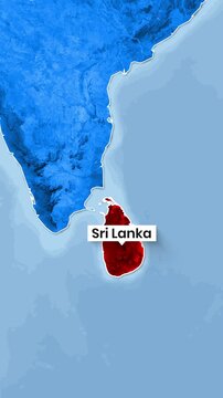 India and Sri Lanka Map Zooming In, Highlighting Sri Lanka Territory