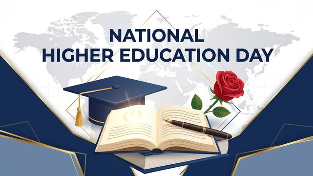 National Higher Education Day concept with graduation cap and open book