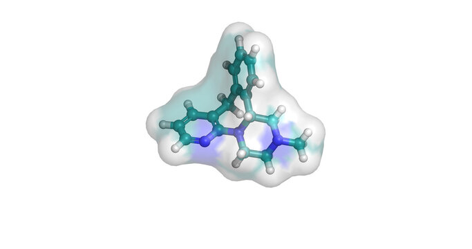 Mirtazapine, noradrenergic and specific serotonergic antidepressant, 3D molecule 4K