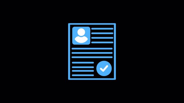 Identification card and profile verification with checkmark icon animation on transparent background