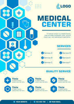 This vector art design showcases various health-related icons, including hospital, medical process, all arranged in a cohesive, modern style for healthcare