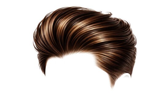 Illustration of styled brown hair with highlights on a white background.