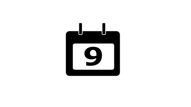 Calendar icon - day 9 animation Lu ma matte with white background . appointment, important date, Timetable. time management, organize meeting. Planning strategy.