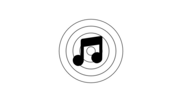 Sustainable glowing single musical note icon. note music animated icon symbol with radio waves. 4k regulation.