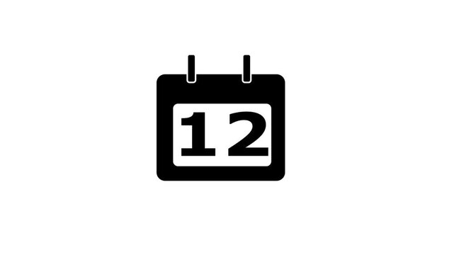 Calendar icon - day 12 animation Lu ma matte with white background . appointment, important date, Timetable. time management, organize meeting. Planning strategy.