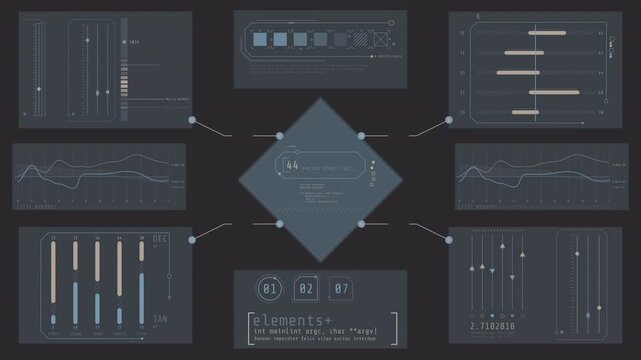 Animated display filled with graphs depicting the processing of a data set
