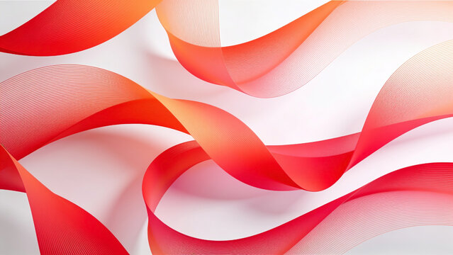 Soft red ribbons flow gracefully against a pure white background