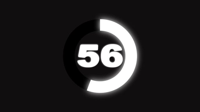 Simple animation of 100 seconds countdown timer circle on black background, 4 k animation