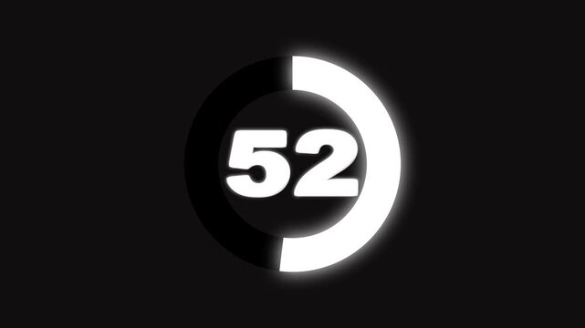 Simple animation of 90 seconds countdown timer circle on black background, 4 k animation