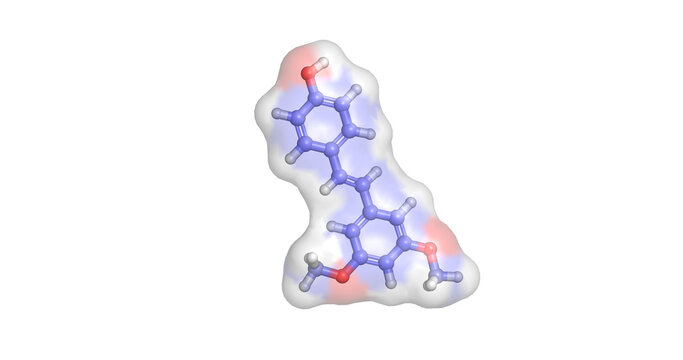 Pterostilbene, natural stilbenoid antioxidant and methylated resveratrol derivative, 3D molecule 4K