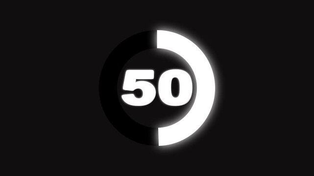 Simple animation of 85 seconds countdown timer circle on black background, 4 k animation
