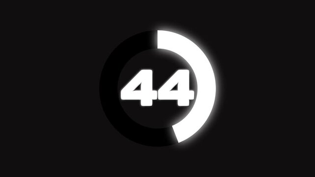 Simple animation of 75 seconds countdown timer circle on black background, 4 k animation