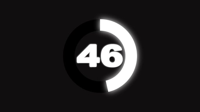 Simple animation of 80 seconds countdown timer circle on black background, 4 k animation